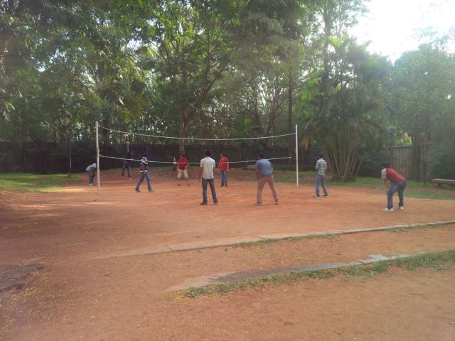 Others volley while monkey's heckle from the trees.