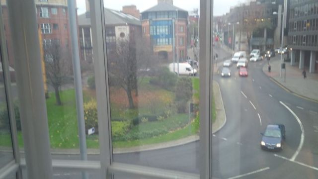 The circle outside hotel, viewed from elevator.
