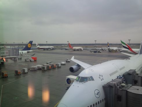 Having had several soft pretzels and a banana I'm ready for my next flight.  Lot's of colorful planes here in Frankfurt.