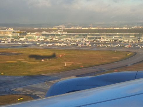 Landing in Frankfurt. Time for a soft pretzel in the Lufthansa lounge.