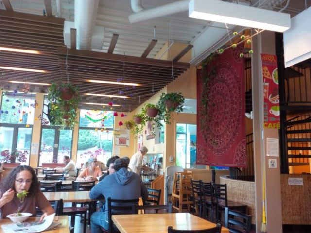 My stop mid-trip.  The United Club at Newark? The Lufthansa Senator Lounge at Frankfurt? Noooo - the Cafe at Brattleboro Food Co-op!