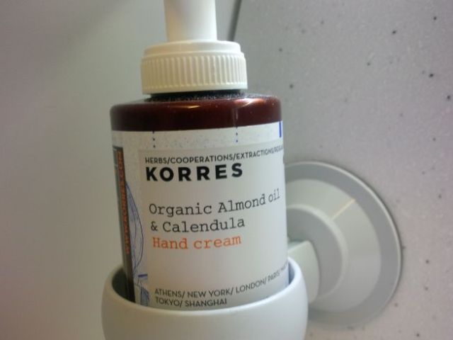This is cool - organic vegan hand lotion in the Business Class lavatory. 
