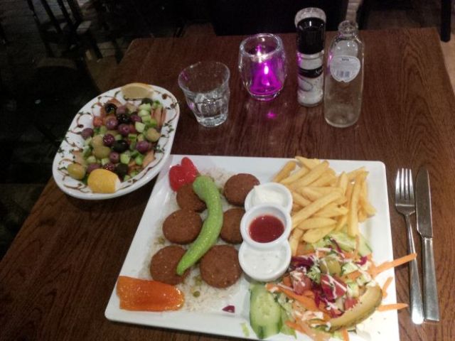 Yummy mid-eastern food, except maybe the french fries. (they were yummy)