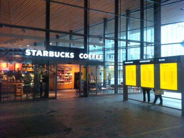 I found Starbucks. I had none. This is inside the transportation center.