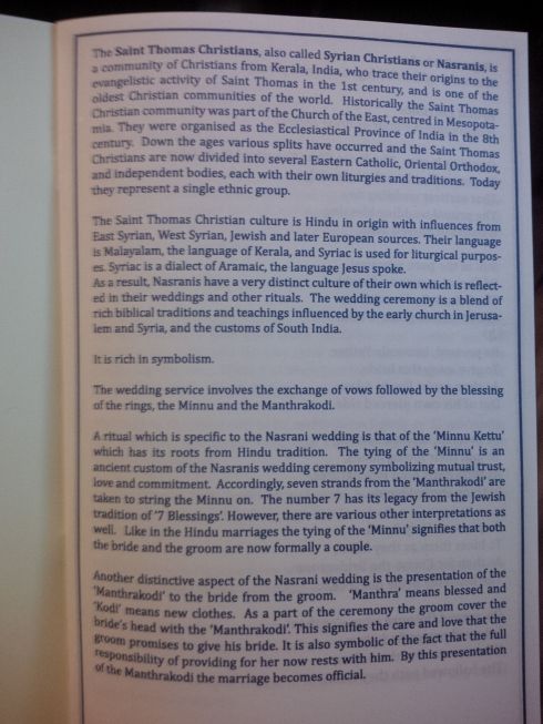 This page of the program describes some of the different elements of Susan and Jason's ceremony.