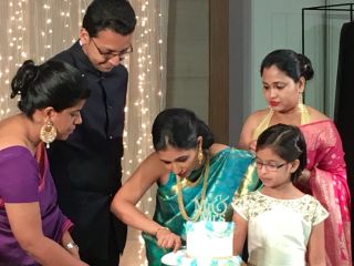 Susan cutting the cake.