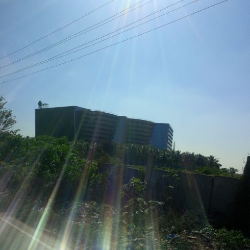 Buildings out in the middle of nowhere.